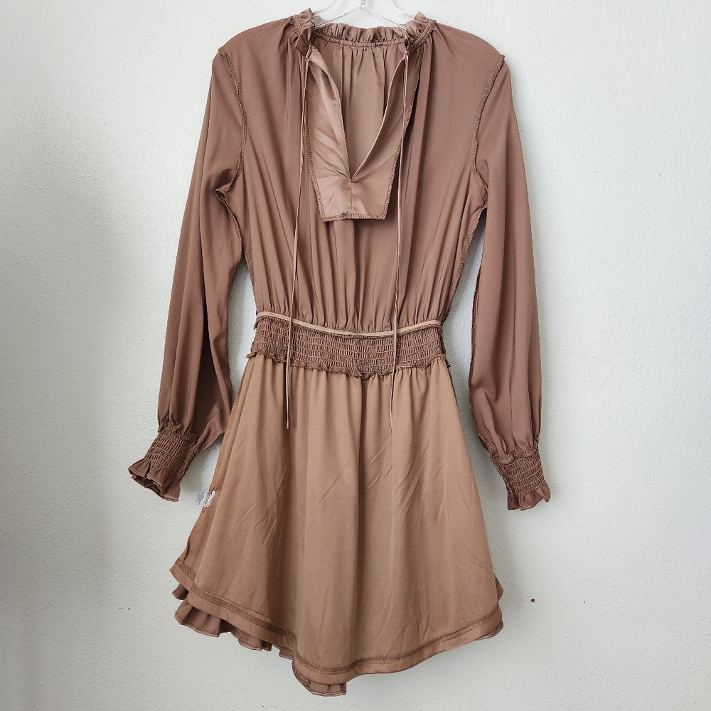 Aeom Satin Mauve Ruffled Long Sleeve Dress Small - Picture 6 of 16